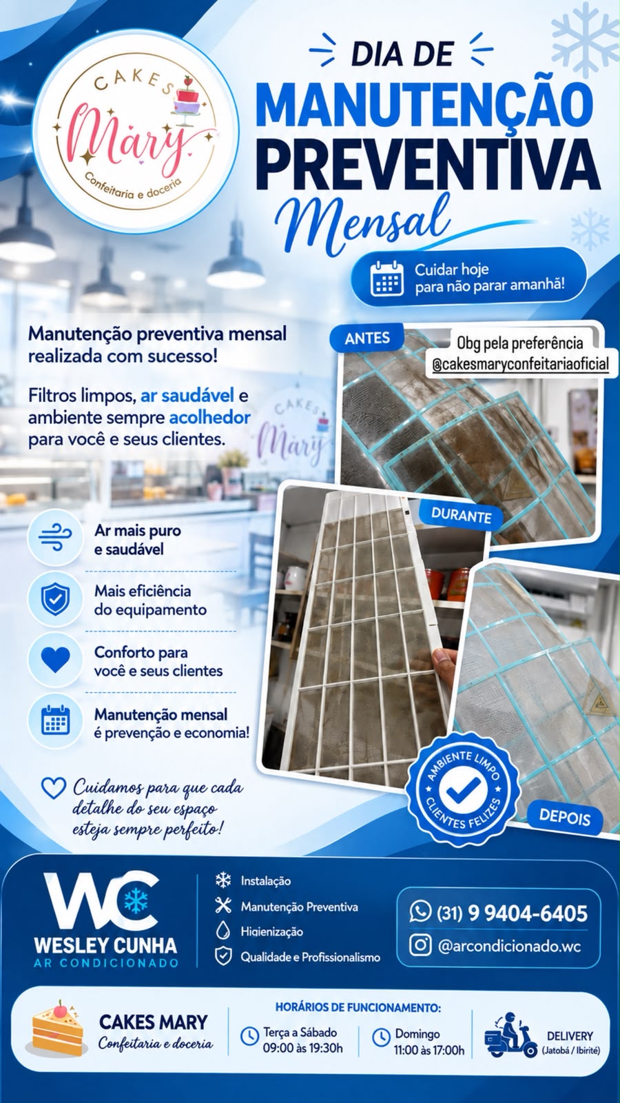 Contrato de manutenção preventiva mensal — Cakes Mary Confeitaria e Doceria