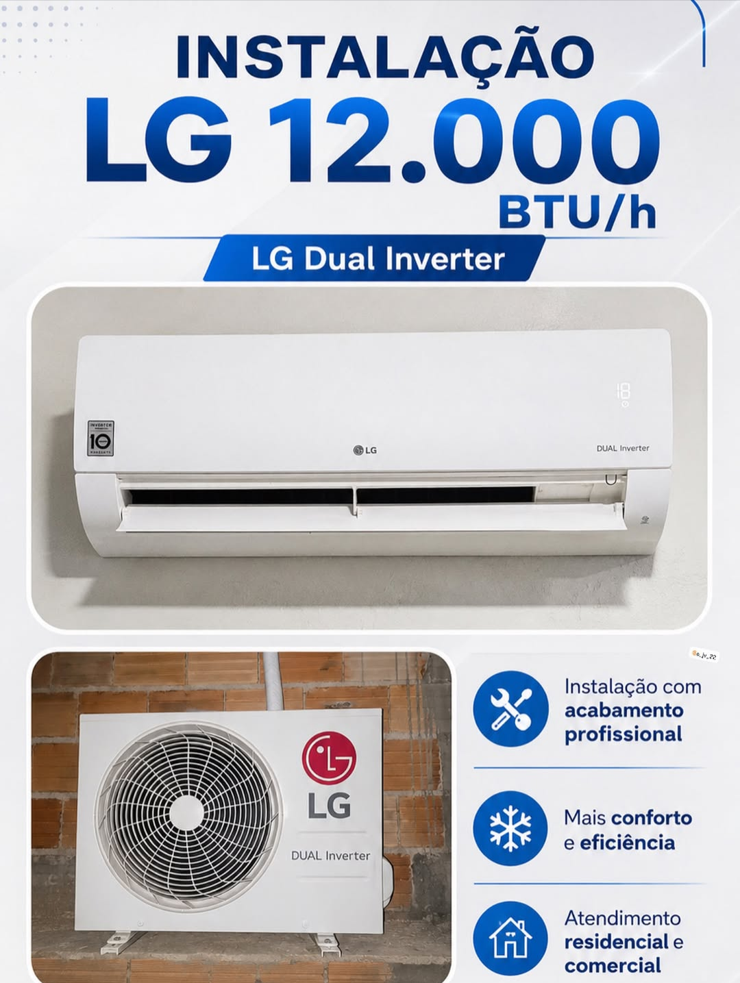 Instalação de ar-condicionado LG Dual Inverter 12.000 BTU/h
